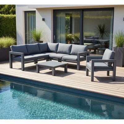 Toronto hoek loungeset met stoel 6 personen | aluminium | antraciet | 4-delig - 220x220cm
