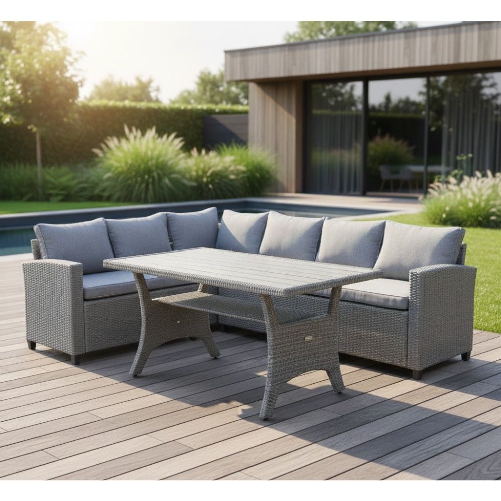 Stockholm dining loungeset 6 personen | wicker | grijs | 3-delig - 245x169cm