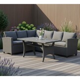 Stockholm dining loungeset 6 personen | wicker | zwart | 3-delig - 245x169cm