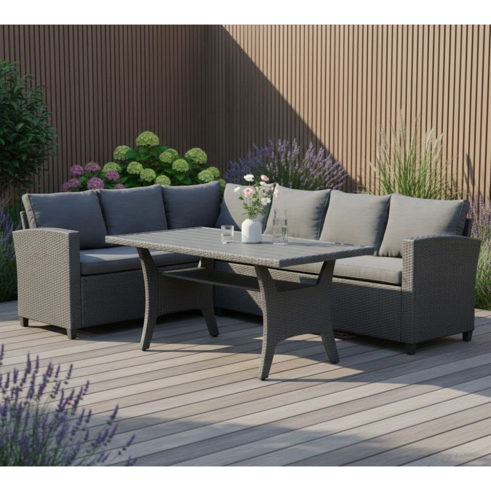 Stockholm dining loungeset 6 personen | wicker | zwart | 3-delig - 245x169cm