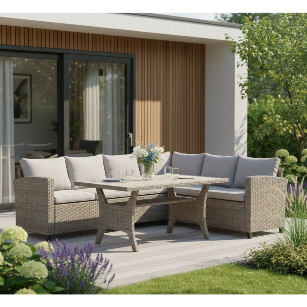 Stockholm dining loungeset 6 personen | wicker | zand | 3-delig - 245x169cm