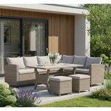 Stockholm dining loungeset met hockers 8 personen | wicker | zand | 5-delig - 245x169cm