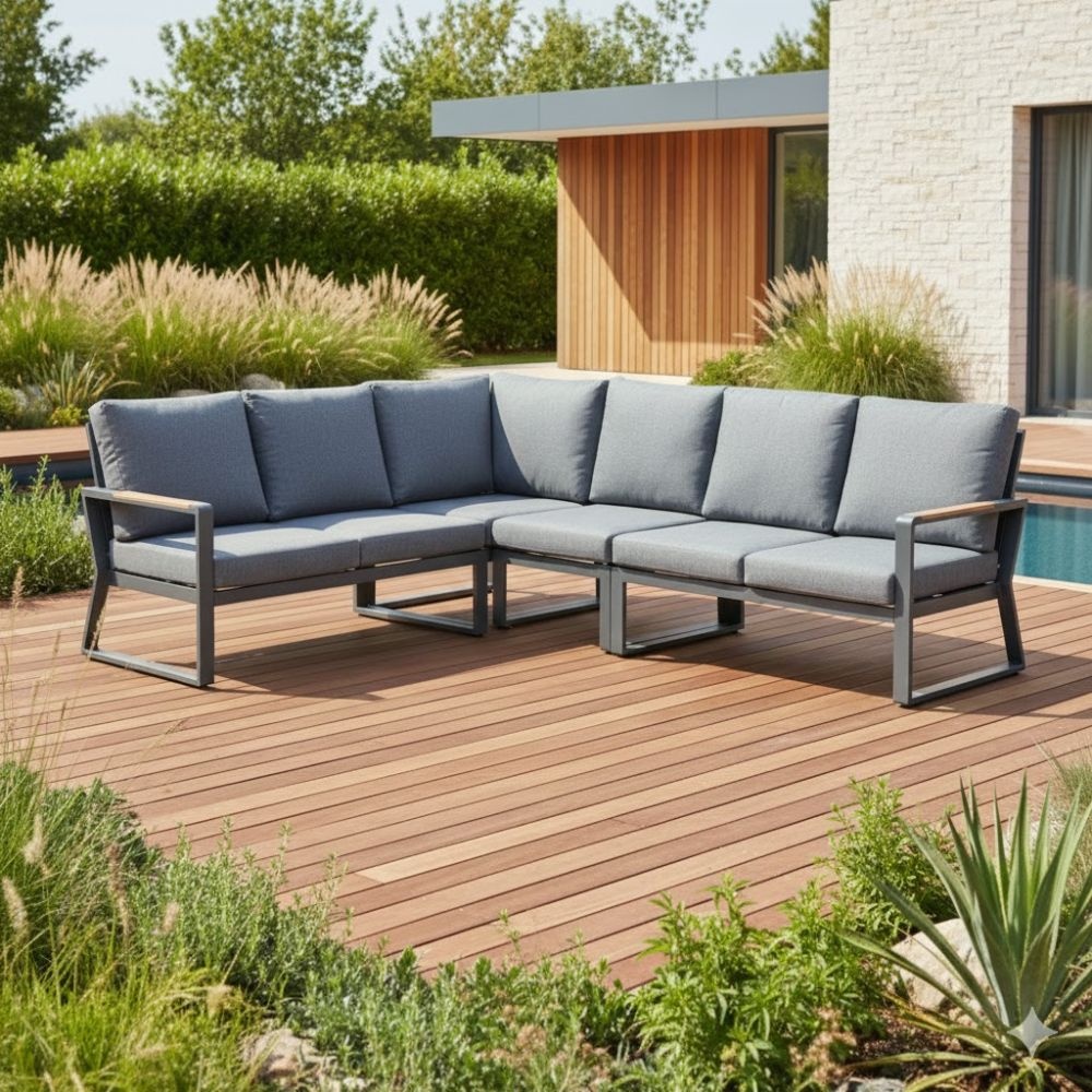 Vancouver hoek loungeset 5 personen | aluminium + polywood | antraciet | 5-delig - 270x210cm