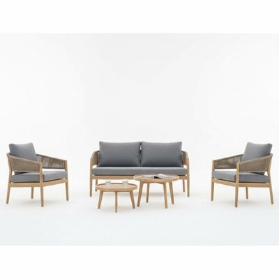 Loivre stoel-bank loungeset 5 personen | hardhout + touw | Royal Stone Brown | 5-delig