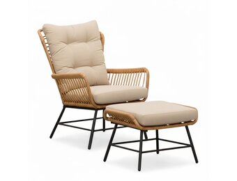 Dex loungestoel tuin met voetenbank | wicker + aluminium | Bamboo taupe