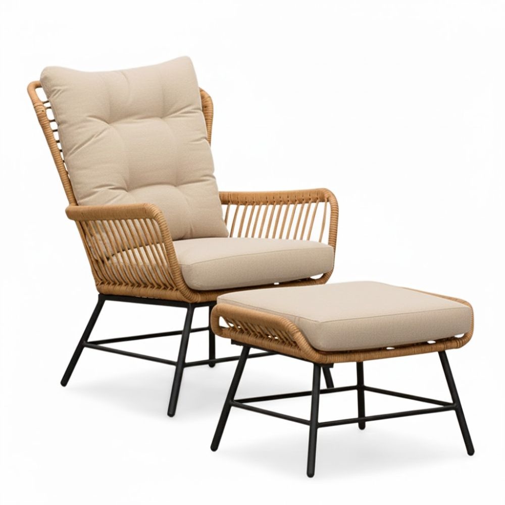 Dex loungestoel tuin met voetenbank | wicker + aluminium | Bamboo taupe