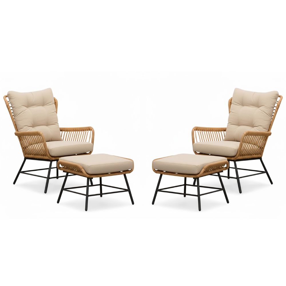 Dex lounge balkonset 2 personen | wicker + aluminium | Bamboo Taupe | 4-delig