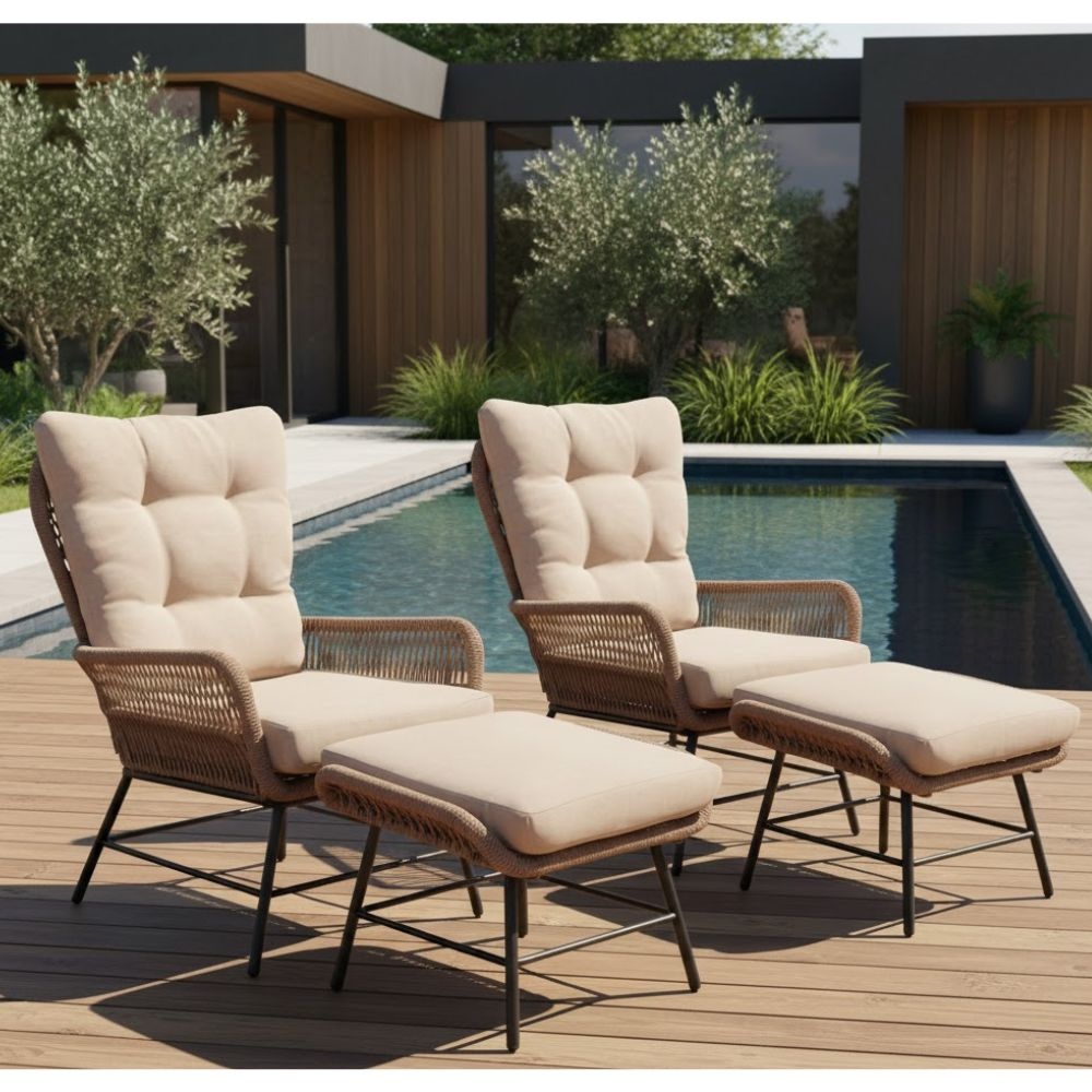 Dex lounge balkonset 2 personen | touw + aluminium | Sahara Dust | 5-delig