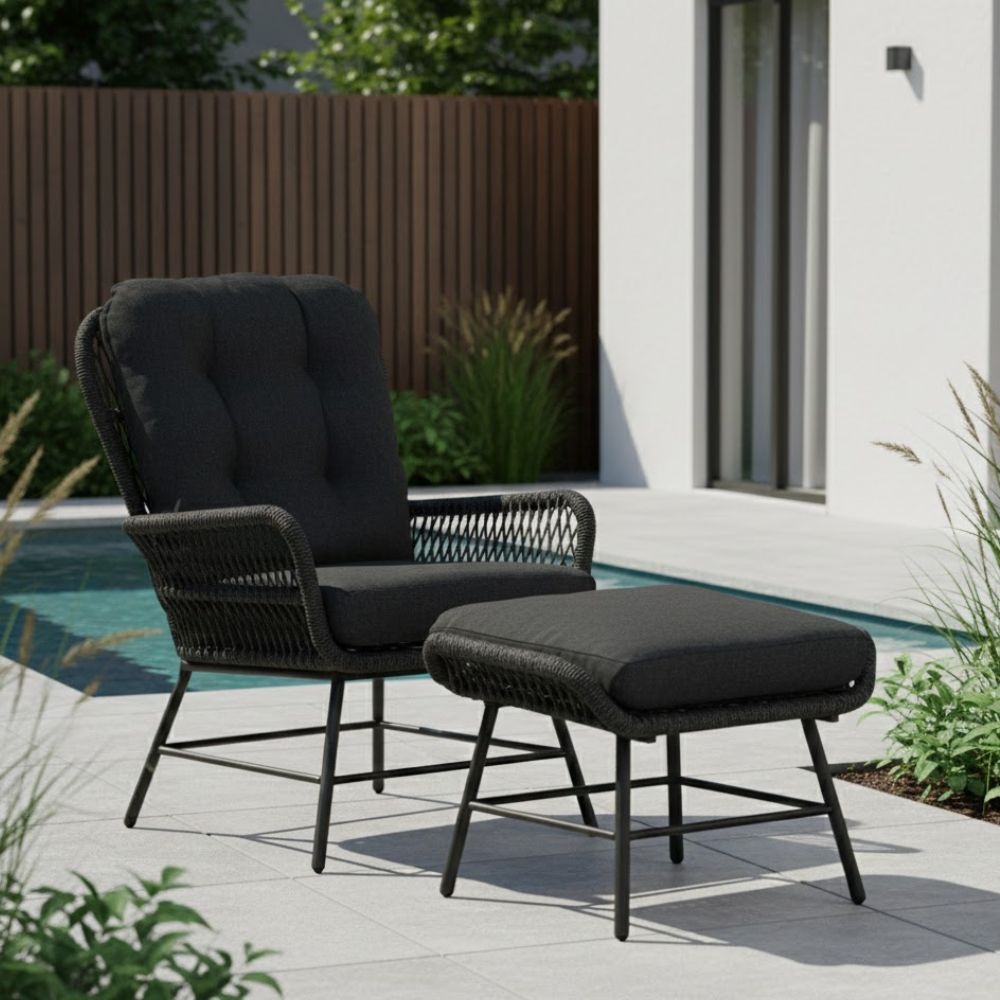 Dex loungestoel tuin | touw + aluminium | Lava Grey