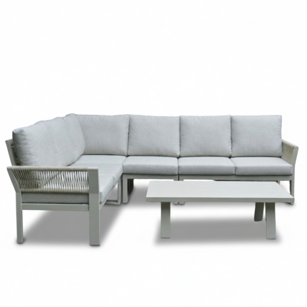 Venezia hoek loungeset 6 personen incl. tafel | aluminium + touw | beige | 6-delig - 267x207cm