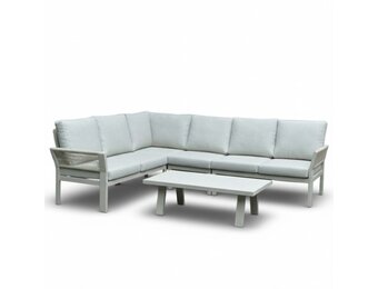 Venezia hoek loungeset 6 personen incl. tafel | aluminium + touw | beige | 6-delig - 267x207cm
