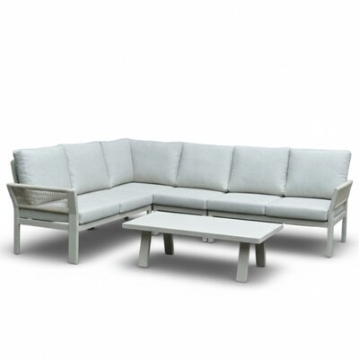 Venezia hoek loungeset 6 personen incl. tafel | aluminium + touw | beige | 6-delig - 267x207cm