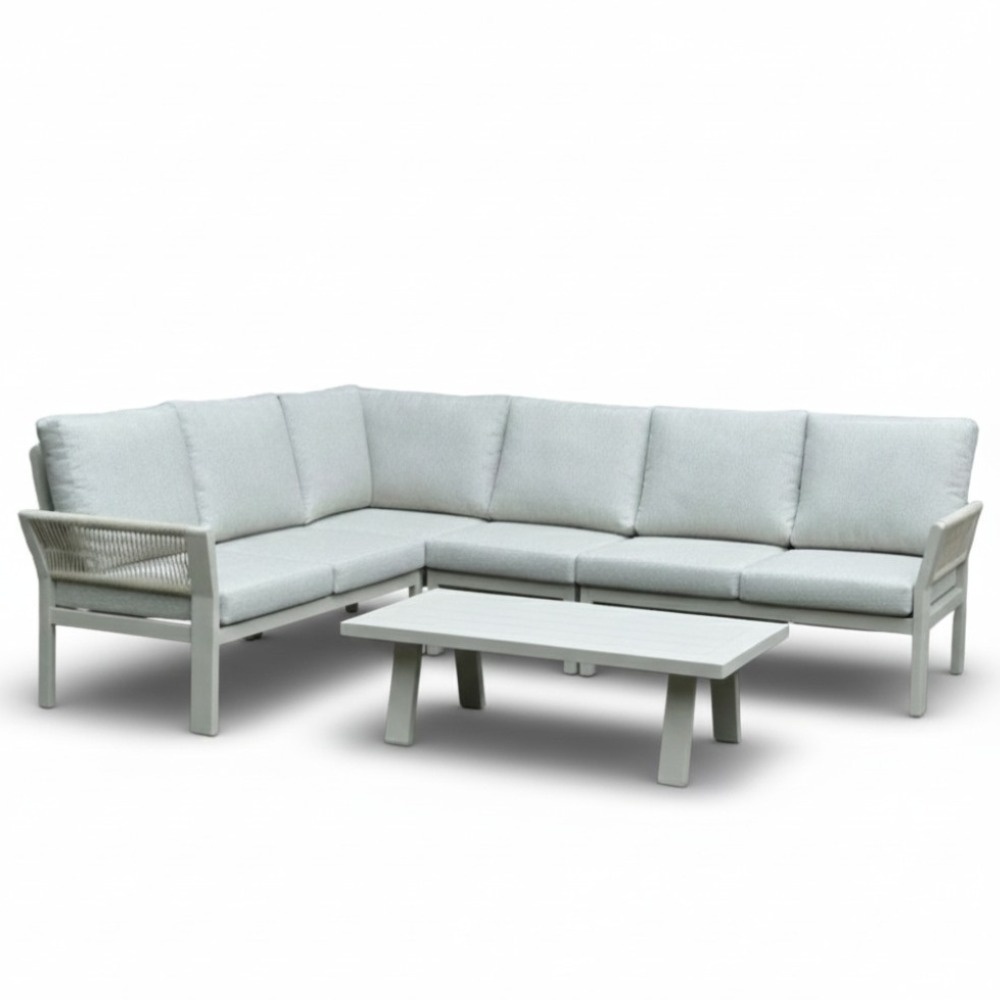 Venezia hoek loungeset 6 personen incl. tafel | aluminium + touw | beige | 6-delig - 267x207cm