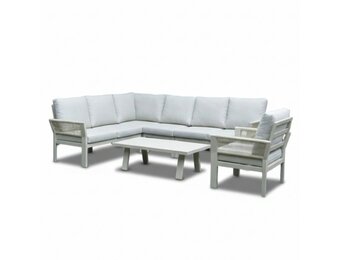 Venezia hoek loungeset incl. stoel en tafel 7 personen | aluminium + touw | beige | 6-delig