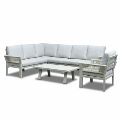Venezia hoek loungeset incl. stoel en tafel 7 personen | aluminium + touw | beige | 6-delig