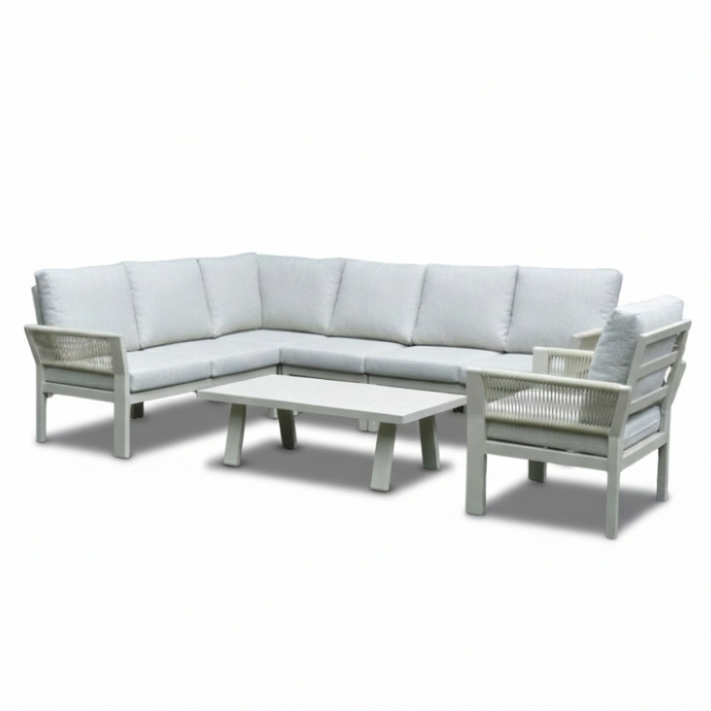 Venezia hoek loungeset incl. stoel en tafel 7 personen | aluminium + touw | beige | 6-delig