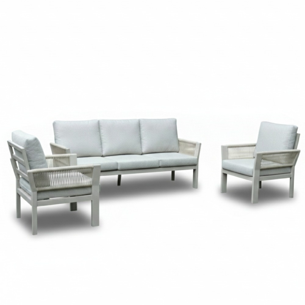 Venezia stoel-bank loungeset 5 personen | aluminium + touw | beige | 3-delig