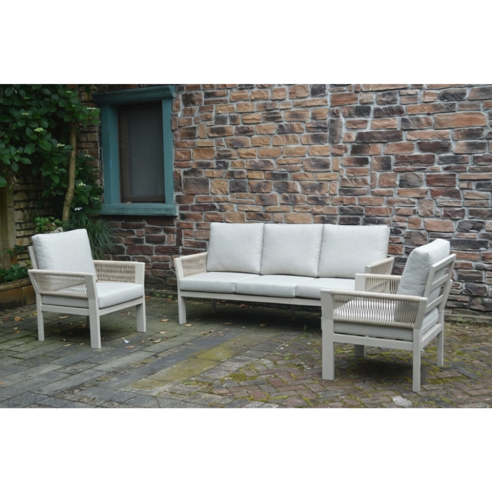 Venezia stoel-bank loungeset 5 personen | aluminium + touw | beige | 3-delig