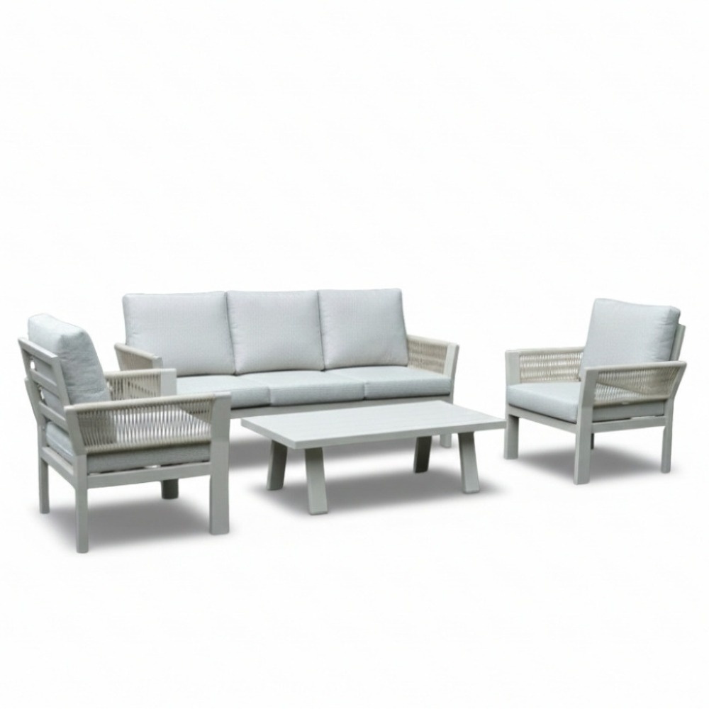 Venezia stoel-bank loungeset 5 personen incl. tafel | aluminium + touw | beige | 4-delig