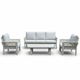 Venezia stoel-bank loungeset 5 personen incl. tafel | aluminium + touw | beige | 4-delig