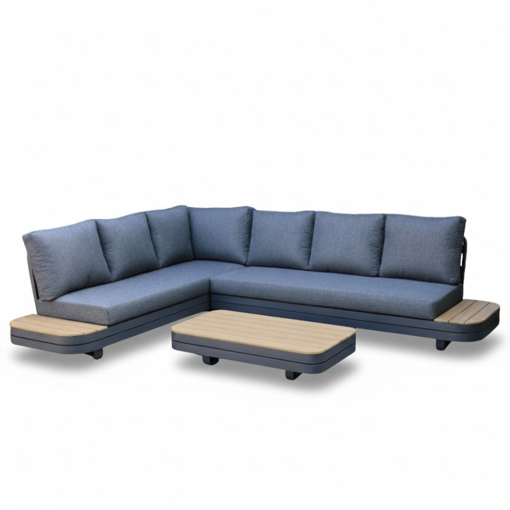 Serrento hoek loungeset links 6 personen incl. tafel | aluminium + polywood | antraciet | 4-delig