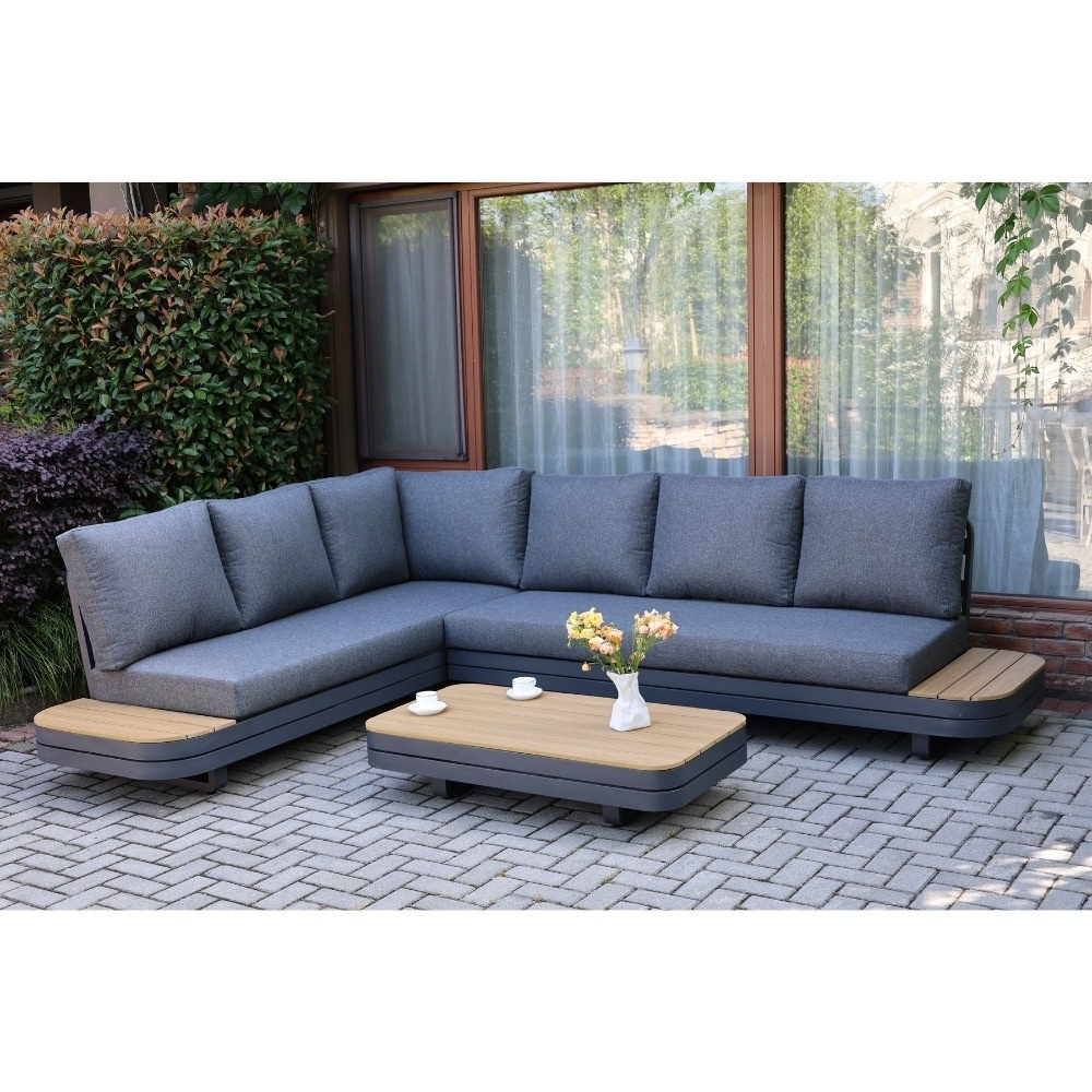 Serrento hoek loungeset links 6 personen incl. tafel | aluminium + polywood | antraciet | 4-delig
