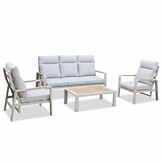 Manhattan stoel-bank loungeset - verstelbaar incl. tafel | aluminium + polywood | beige | 5-delig