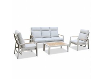 Manhattan stoel-bank loungeset - verstelbaar incl. tafel | aluminium + polywood | beige | 5-delig