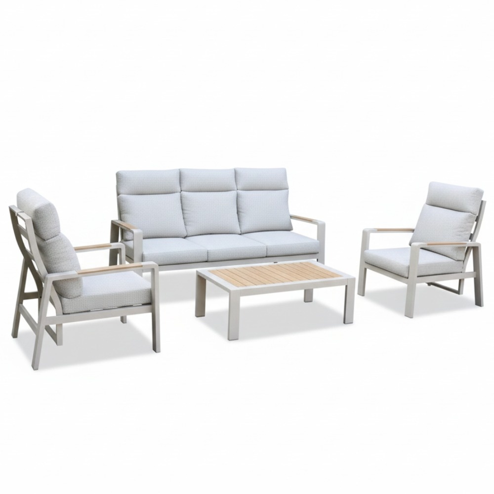 Manhattan stoel-bank loungeset - verstelbaar incl. tafel | aluminium + polywood | beige | 5-delig