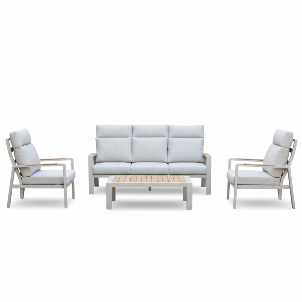 Manhattan stoel-bank loungeset - verstelbaar incl. tafel | aluminium + polywood | beige | 5-delig