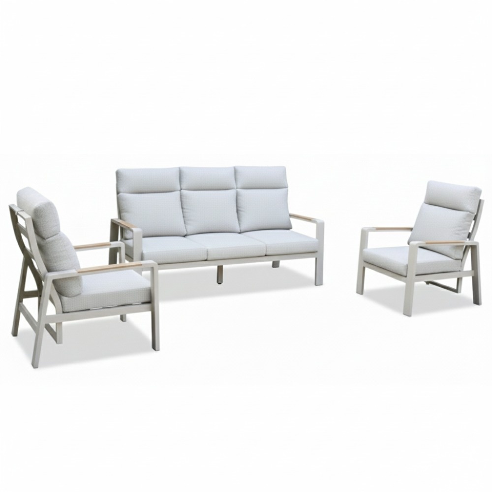 Manhattan stoel-bank loungeset - verstelbaar 5 personen | aluminium + polywood | beige | 3-delig afbeelding