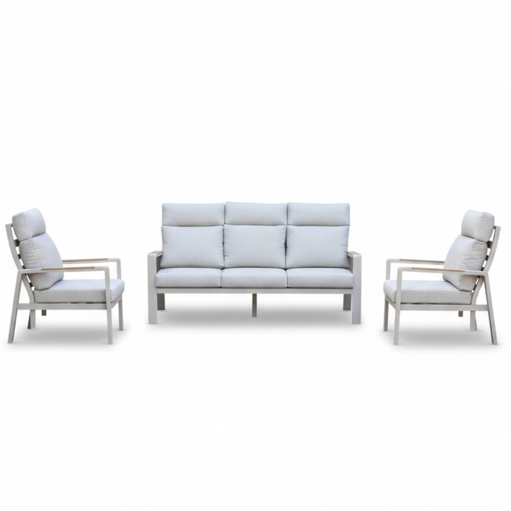 Manhattan stoel-bank loungeset - verstelbaar 5 personen | aluminium + polywood | beige | 3-delig