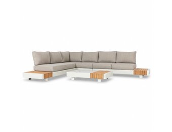 Verona hoek loungeset met all weather kussens 6 personen | aluminium + teakhout | beige | 4-delig - 339x269cm