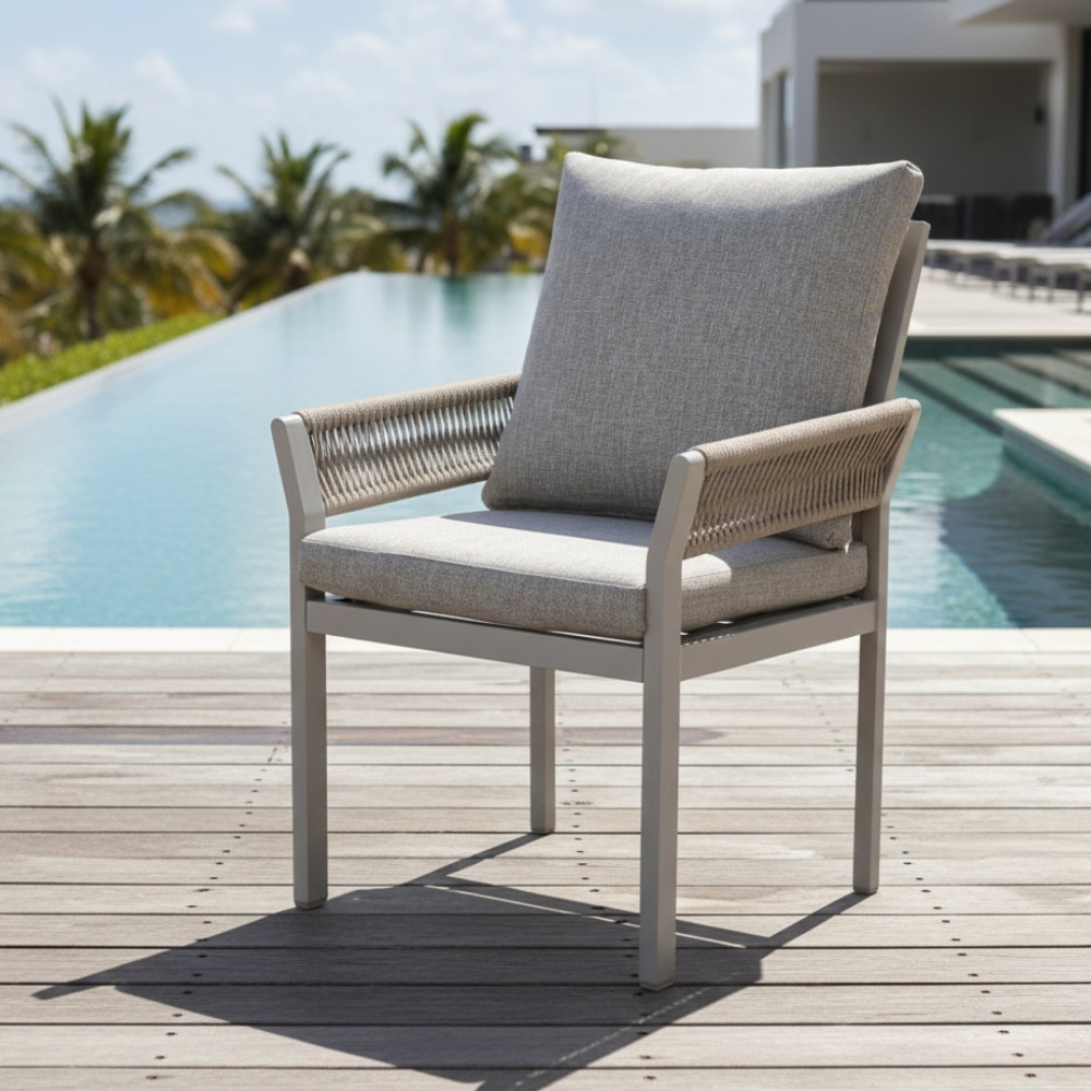 Venezia dining tuinstoel | aluminium + touw | beige