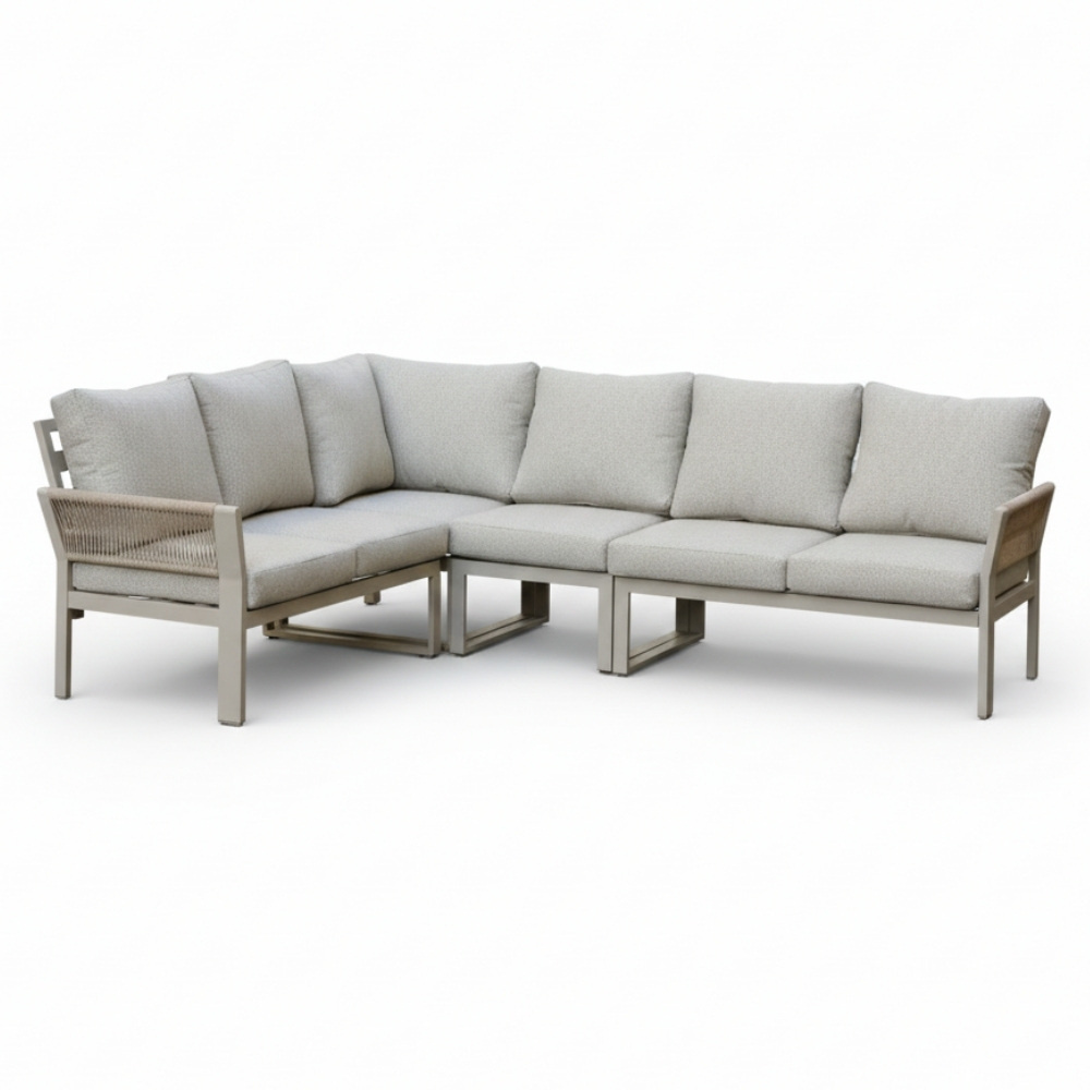 Venezia hoek loungeset 6 personen | aluminium + touw | beige | 4-delig - 267x207cm