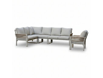 Venezia hoek loungeset incl. stoel 7 personen | aluminium + touw | beige | 5-delig - 267x207cm
