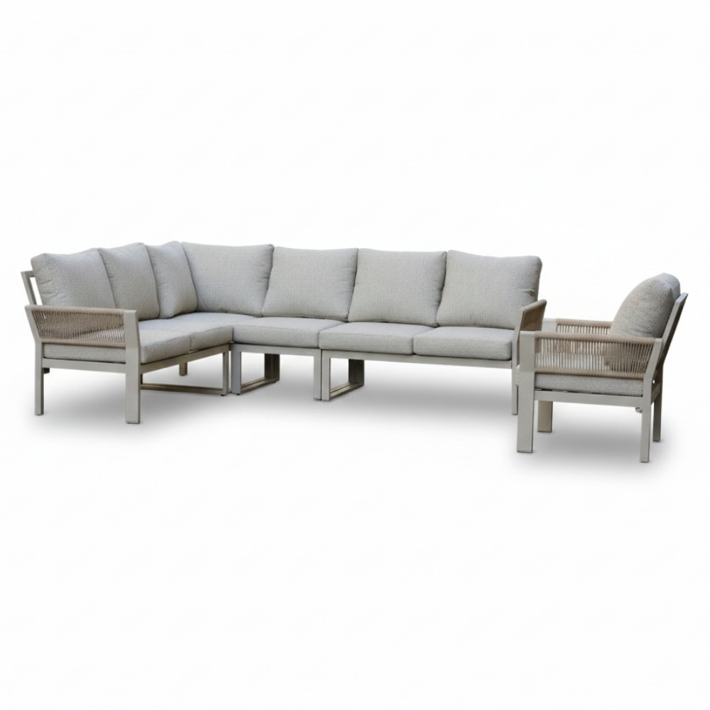 Venezia hoek loungeset incl. stoel 7 personen | aluminium + touw | beige | 5-delig - 267x207cm