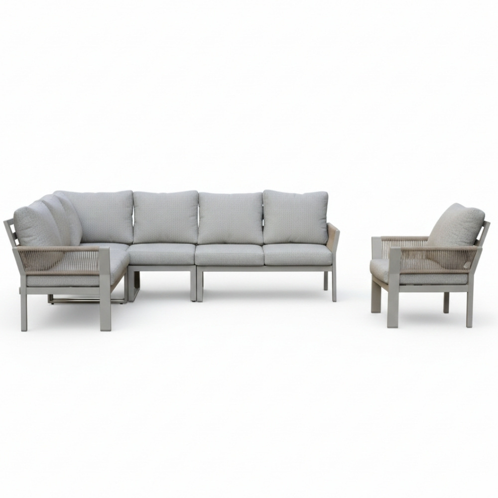 Venezia hoek loungeset incl. stoel 7 personen | aluminium + touw | beige | 5-delig - 267x207cm