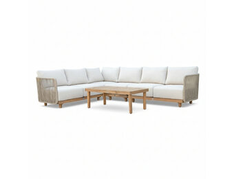 Sienna hoek loungeset 6 personen incl. tafel | touw + aluminium | zand | 5-delig - 296x226cm