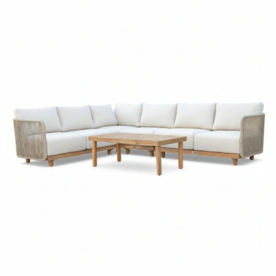 Sienna hoek loungeset 6 personen incl. tafel | touw + aluminium | zand | 5-delig - 296x226cm