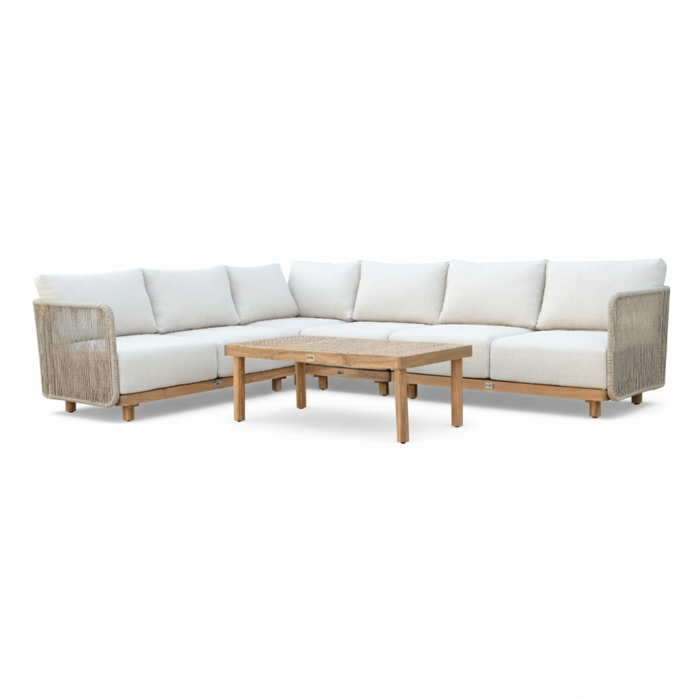 Sienna hoek loungeset 6 personen incl. tafel | touw + aluminium | zand | 5-delig - 296x226cm