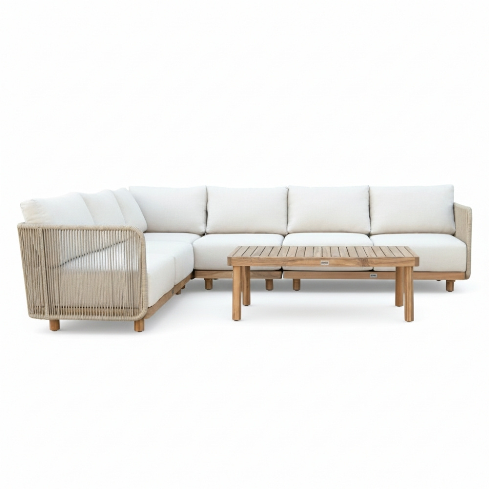 Sienna hoek loungeset 6 personen incl. tafel | touw + aluminium | zand | 5-delig - 296x226cm