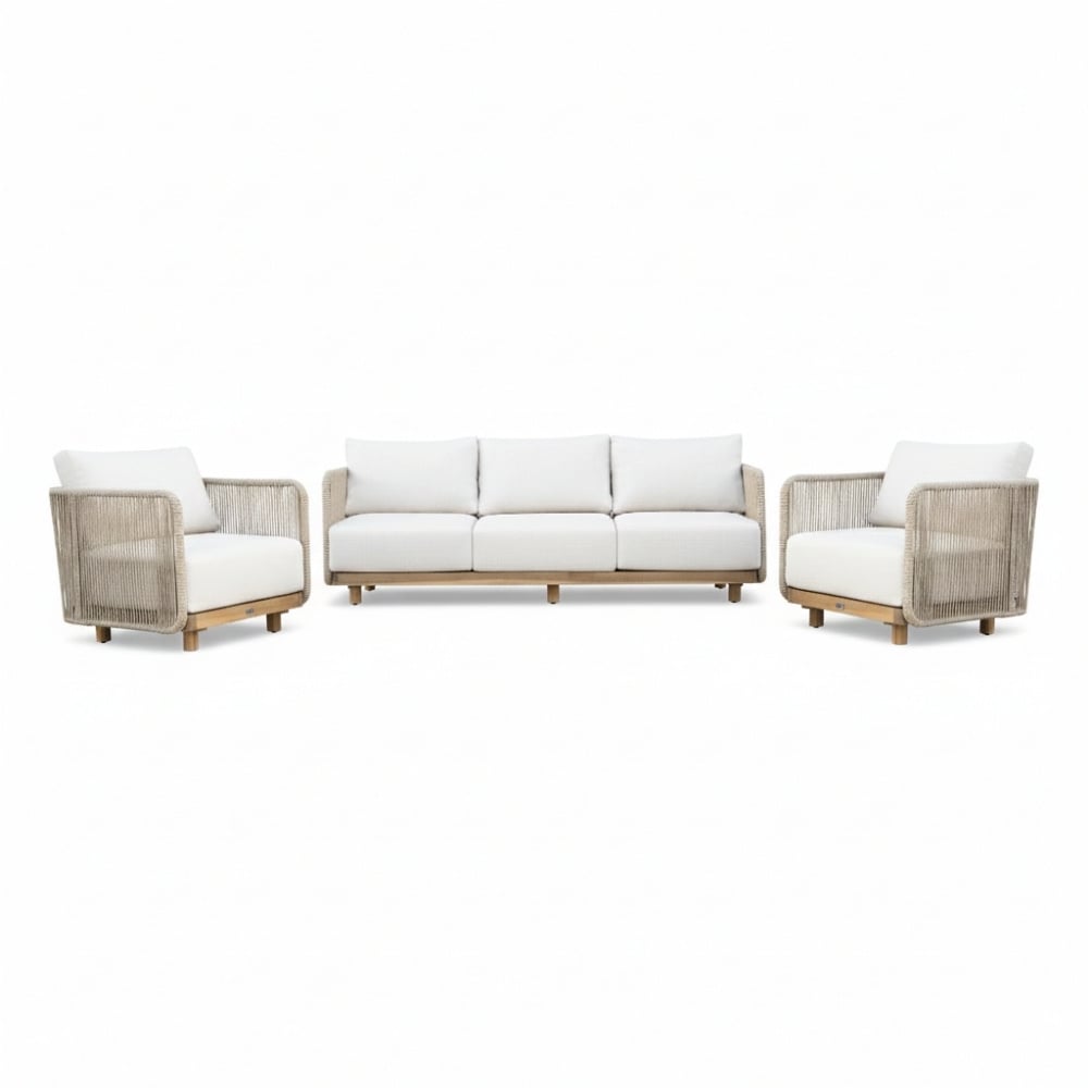 Sienna stoel-bank loungeset 5 personen | touw + aluminium | zand | 3-delig afbeelding