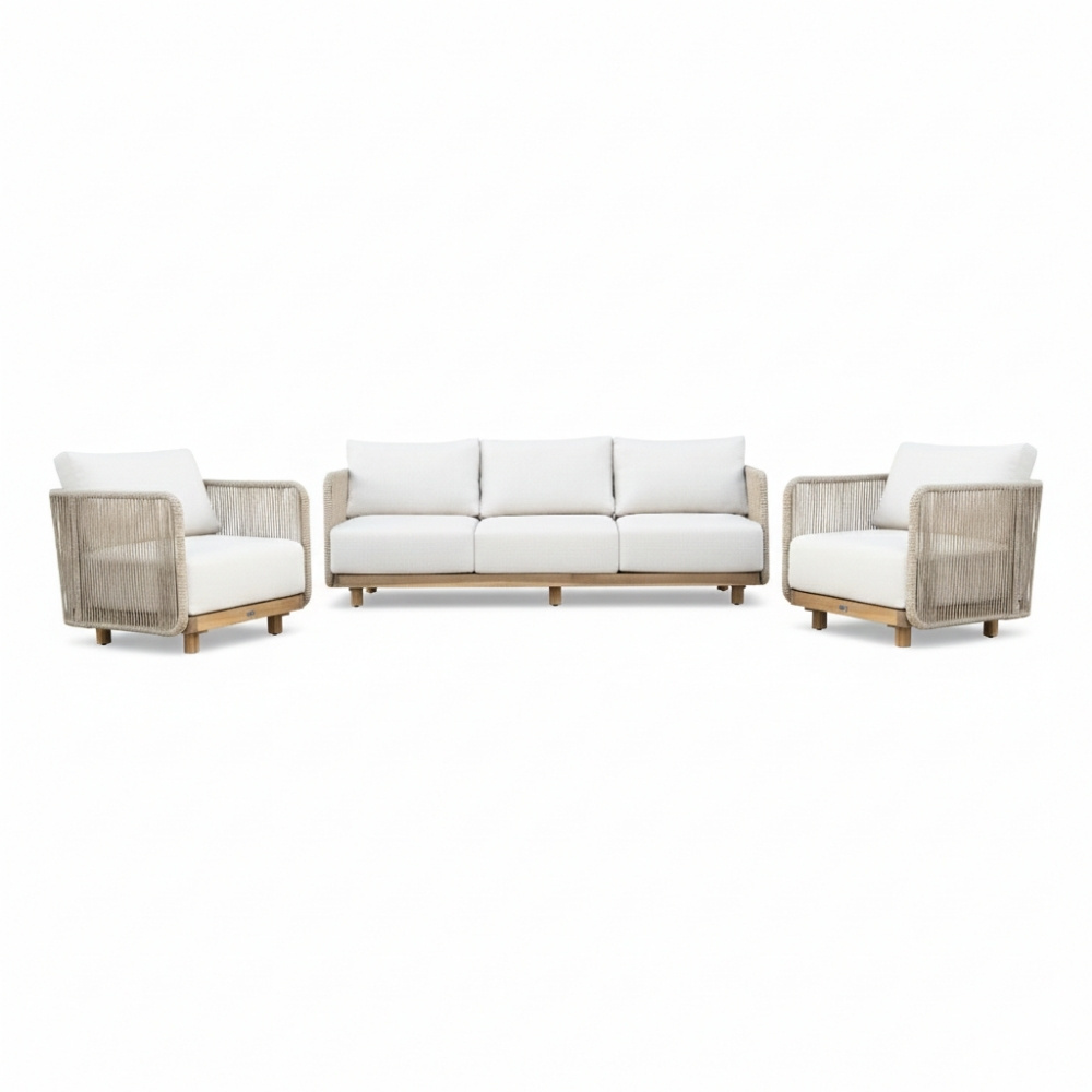 Sienna stoel-bank loungeset 5 personen | touw + aluminium | zand | 3-delig