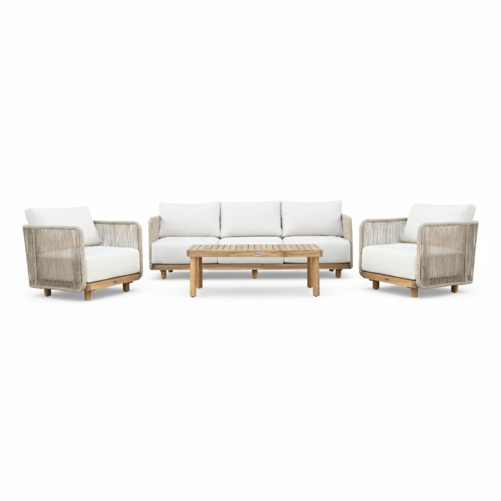 Sienna stoel-bank loungeset 5 personen incl. tafel | touw + aluminium | zand | 5-delig afbeelding