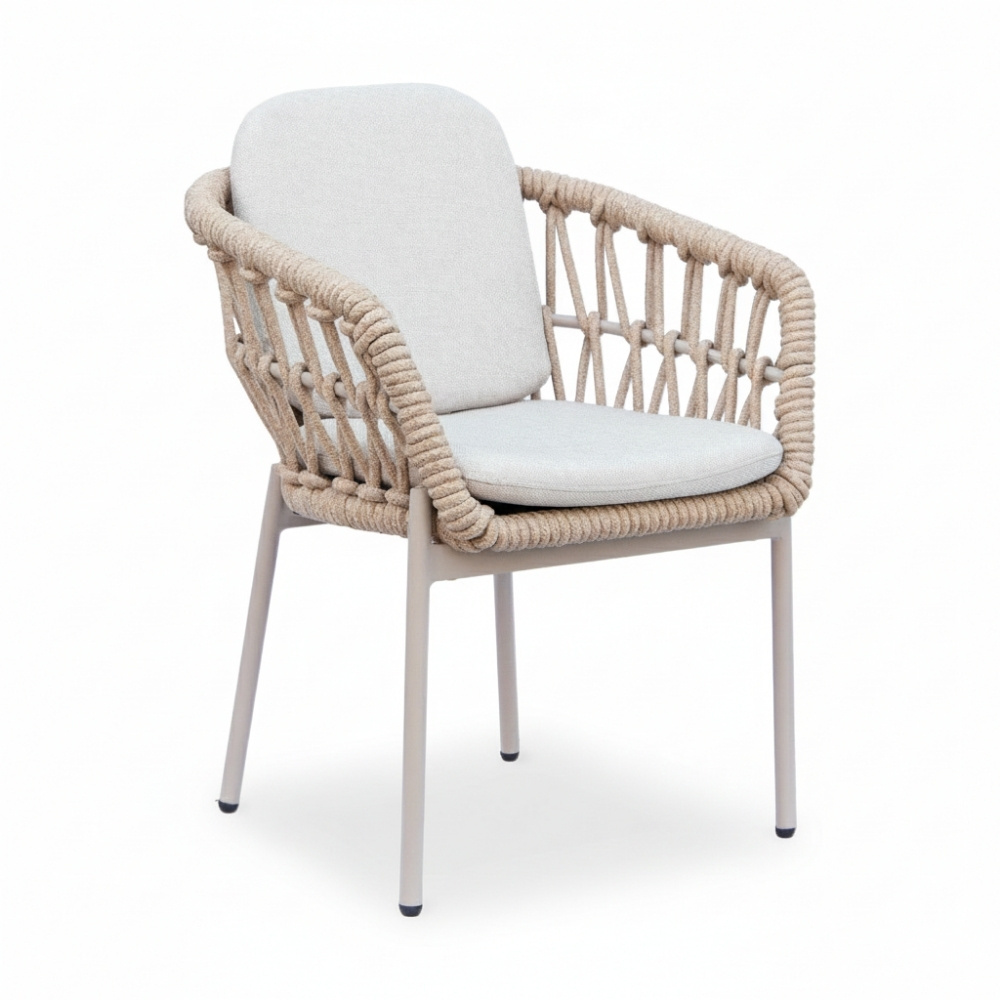 Femke dining tuinstoel | touw + aluminium | beige