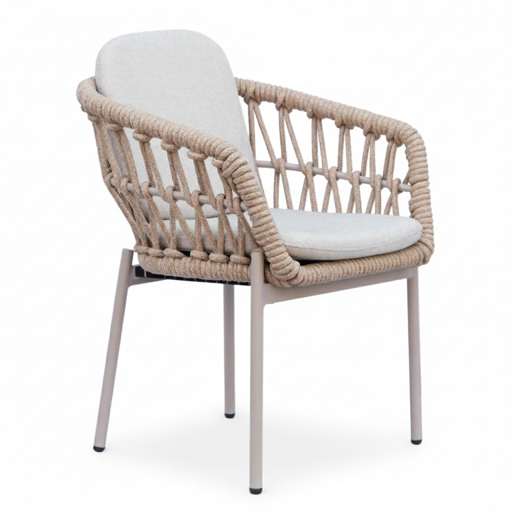 Femke dining tuinstoel | touw + aluminium | beige