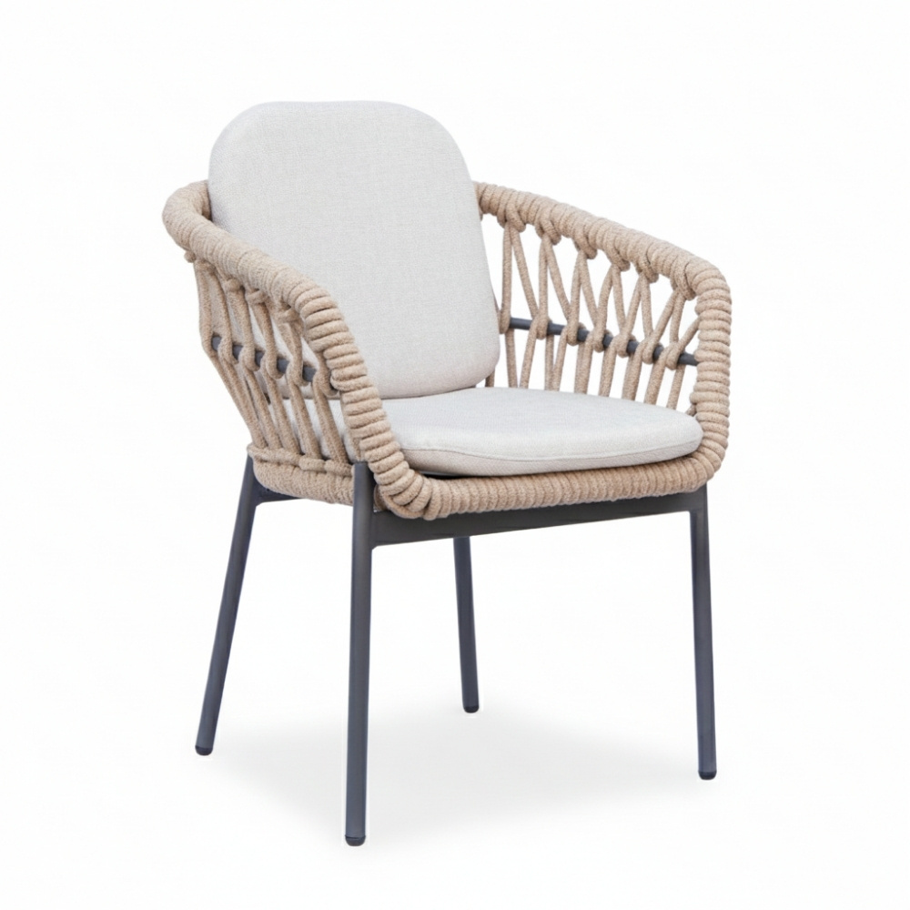 Femke dining tuinstoel | touw + aluminium | beige/antraciet