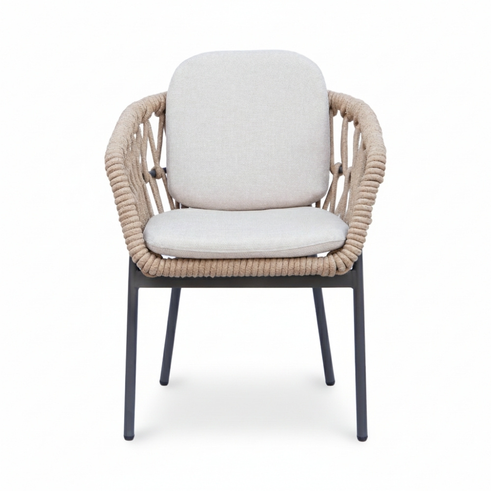 Femke dining tuinstoel | touw + aluminium | beige/antraciet