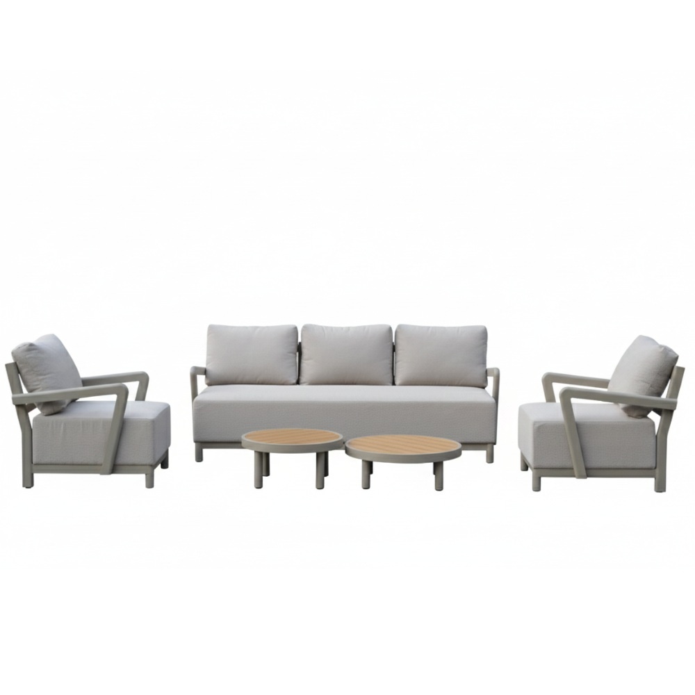 Amalfi stoel-bank loungeset 5 personen incl. tafels | aluminium + polywood | beige | 5-delig